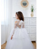 Cold Shoulder White Polka Dotted Lace Tulle Flower Girl Dress